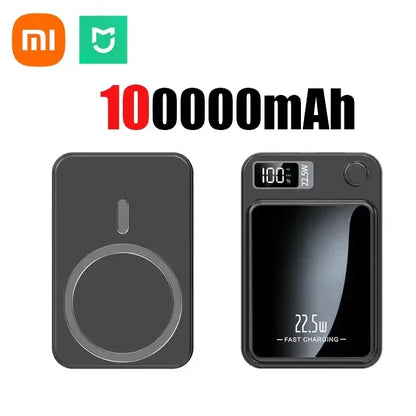 100000mAh Magnetic Power Bank Wireless Fast Charger For Magsafe Portable Auxiliary Battery Pack For iphone Huawei Samsung