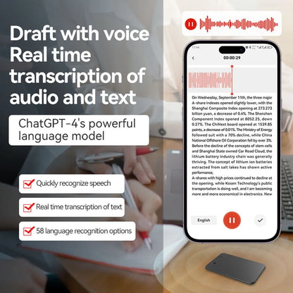 AI-Powered ChatGPT 4o Smart Voice Recorder with Advanced Noise Reduction & Real-Time Translation in 59 Languages