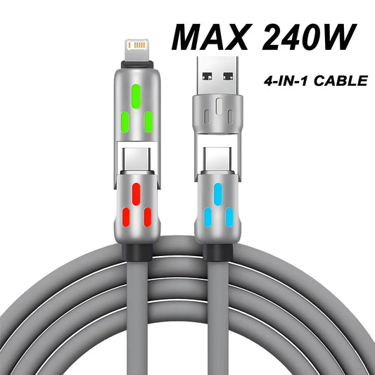 4-in-1 Multi-Connector Fast Charging & Data Cable | 240W USB to Type-C | 1.2m Silicone Cable