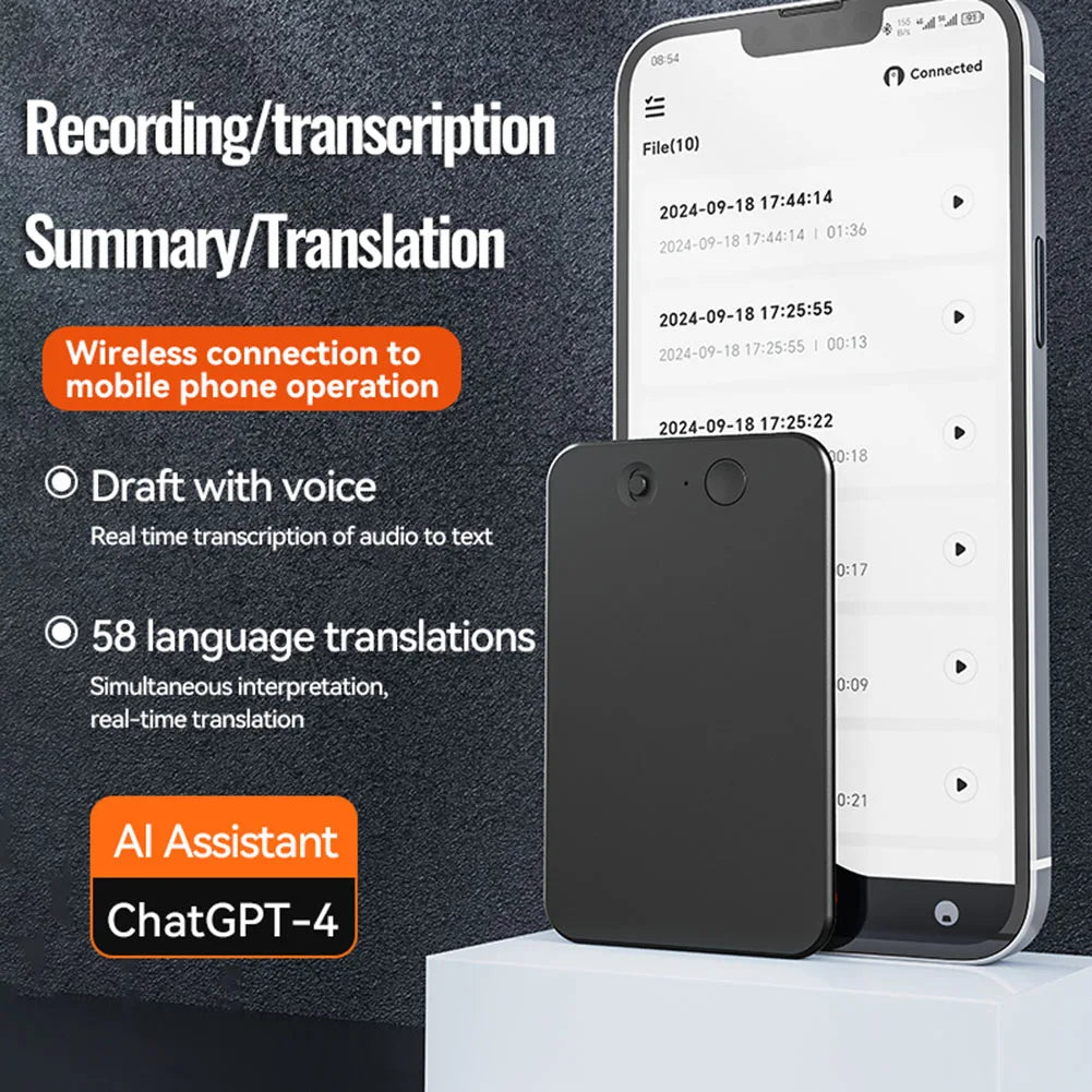 AI-Powered ChatGPT 4o Smart Voice Recorder with Advanced Noise Reduction & Real-Time Translation in 59 Languages